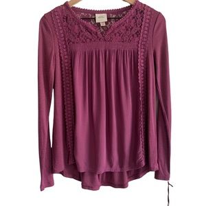 Knox Rose | Burgundy Boho Lace Top NWT size xs‎